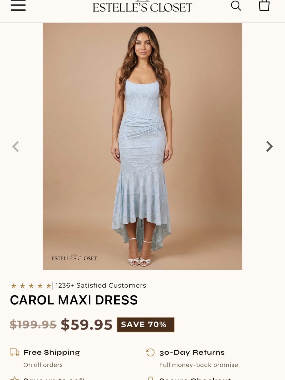 Estella's Closet Light Blue High-Low Carol Maxi Dress
